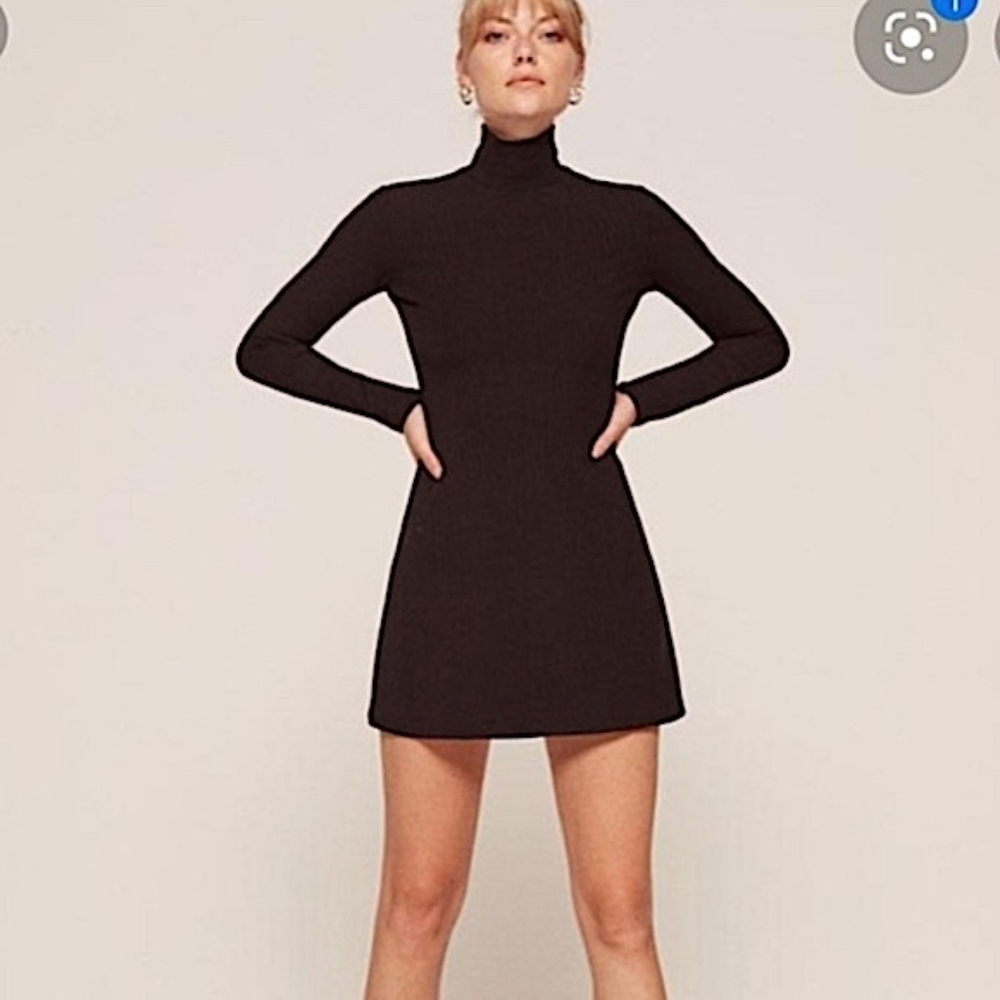 Reformation Black Long Sleeve Mock Neck Sheath Dress